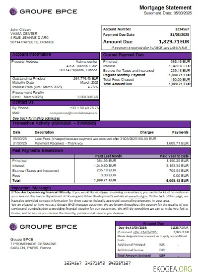 France Groupe BPCE relevé hypothécaire bancaire scr